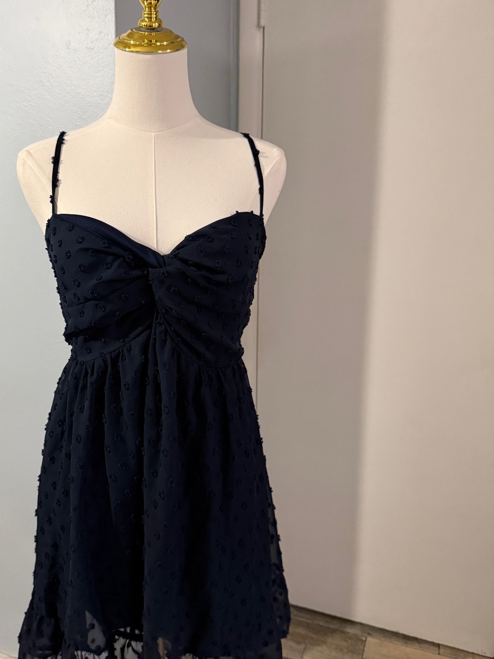Speechless Navy Textured Chiffon Twist-Front Mini Dress